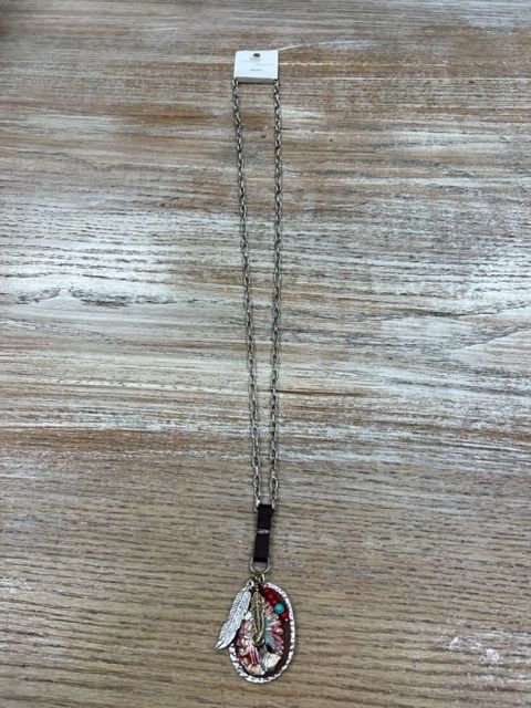 Long Silver Indian Pendant Necklace