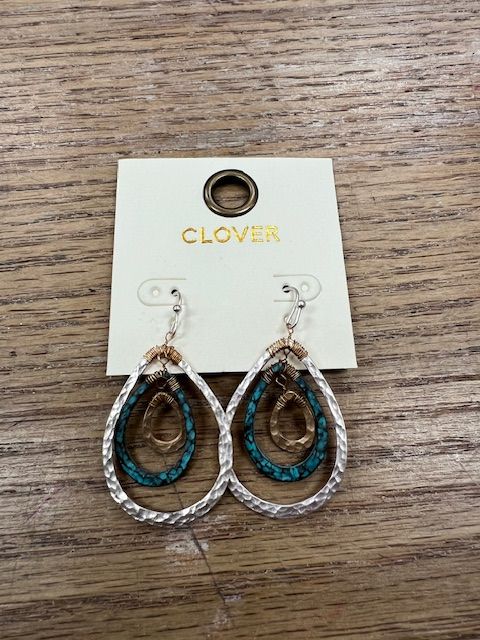 Silver Turq Oval Earrings