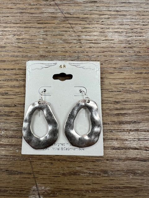 Silver Hammered Oval Earrings