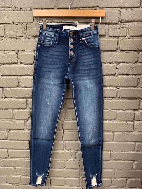 Evianna High Rise Button Ankle Fray Jeans