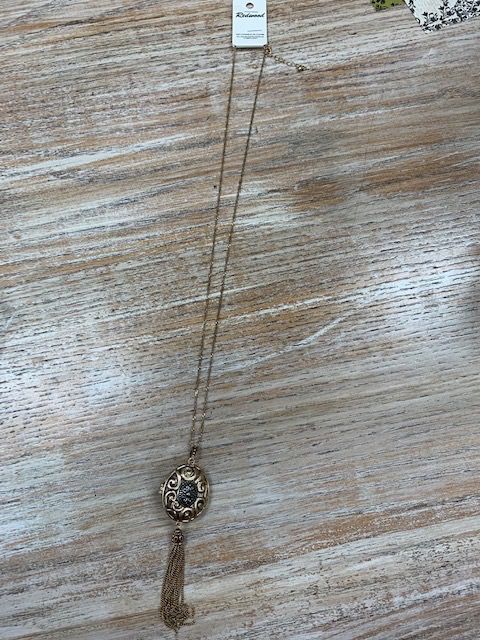 Gold Locket Tassel Necklace