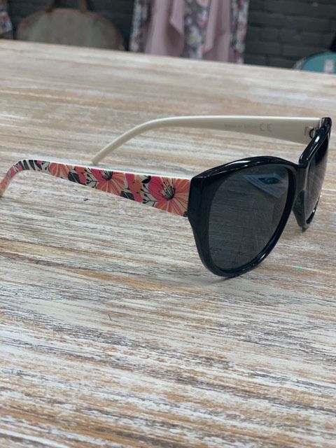 Sunglasses w/ Case, White w/ Flowers