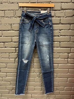 Sunny Ultra High Rise Belted Ankle Skinny Jeans