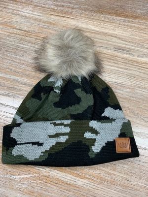 Green Camo Cuff Pom Beanie