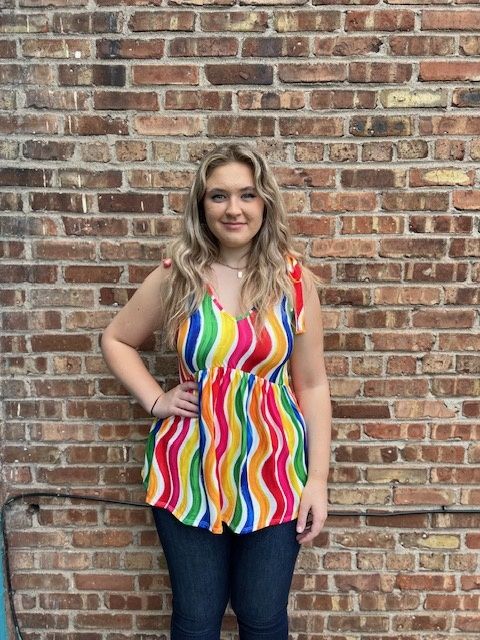 Lydia Multi Color Stripe Tie Tank