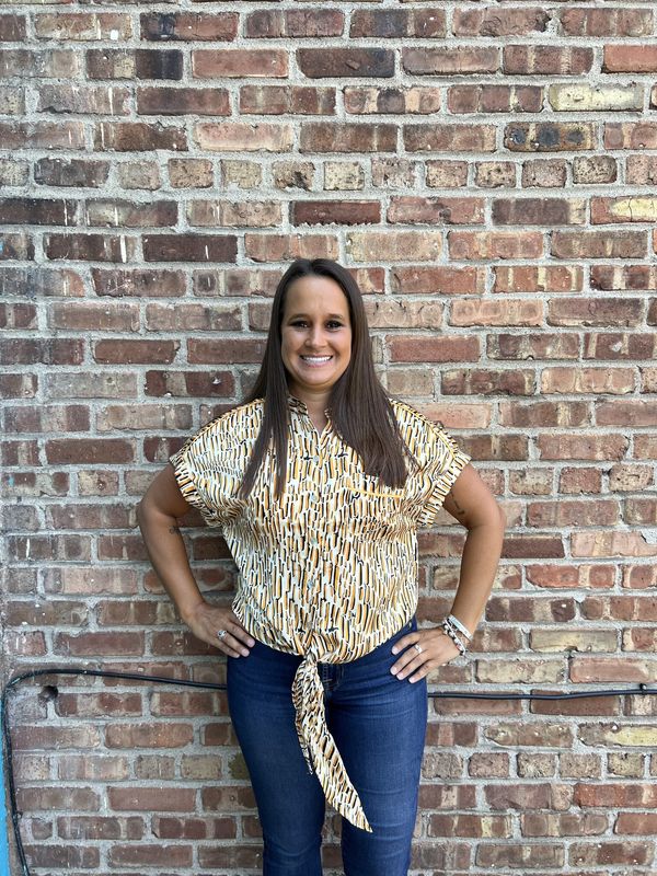 Juno Gold Pattern Tie Blouse