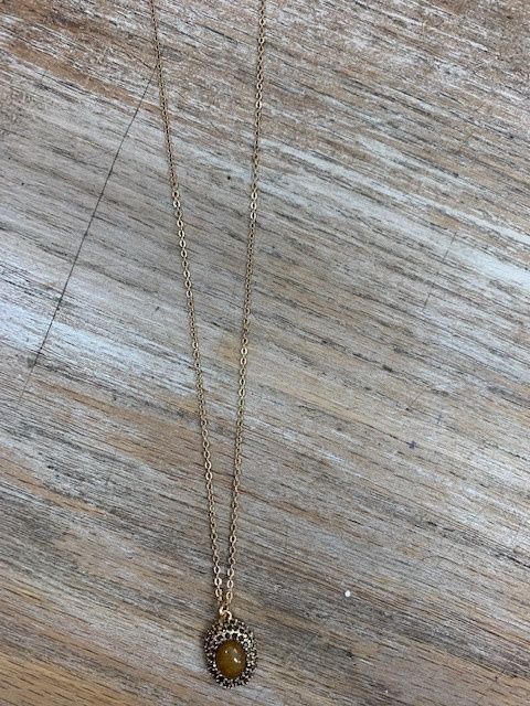 Gold Necklace Brown Pendant