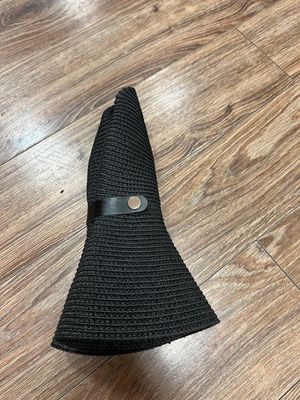 Collapsible Straw Hat Black