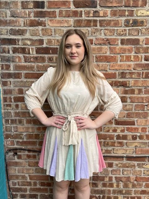 Maria Oatmeal Flutter Hem Tie Dress
