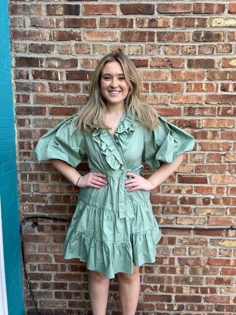 Delilah Sage Wrap Tiered Ruffle Dress
