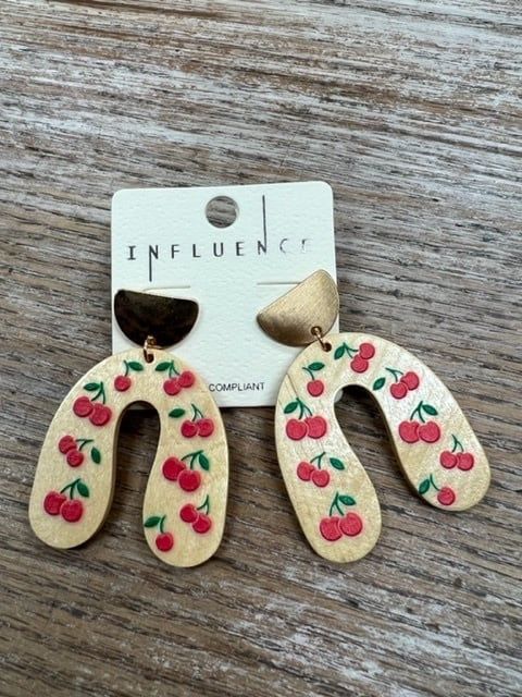Beige Wooden Cherry Arch Earrings