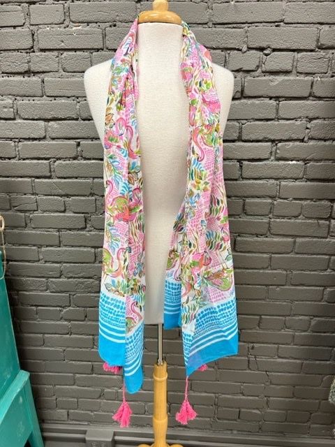 Tropical Flamingo Tassel Scarf