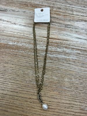 Double Gold Chain Pearl Necklace