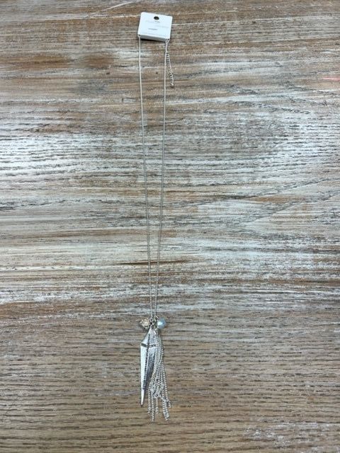 Long Silver Cross Charms Necklace