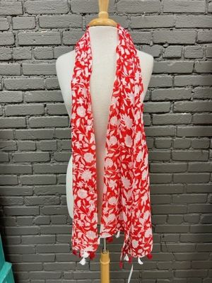 Red White Floral Scarf