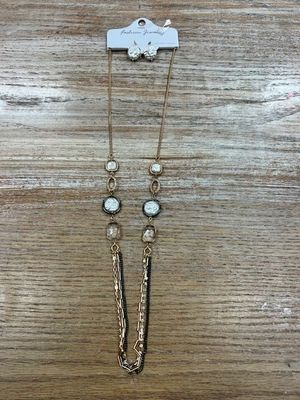 Long Gold Multi Chain Stone Necklace