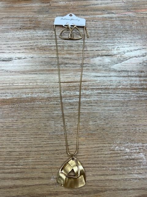 Long Gold Braided Triangle Necklace