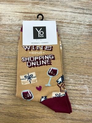 Women&#39;s Crew Socks- Wine &amp; Shopping