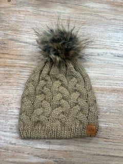 Oatmeal Braided Cable Pom Beanie