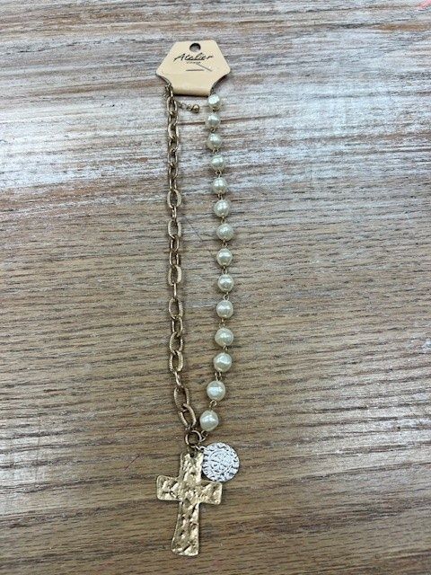 Gold Chain Pearl Cross Necklace