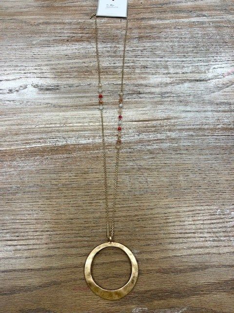 Long Gold Circle Necklace w/ Beads