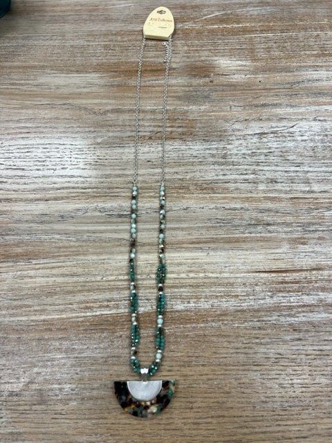Silver Teal Bead Pendant Necklace