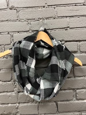 Black White Gray Check Infinity Scarf