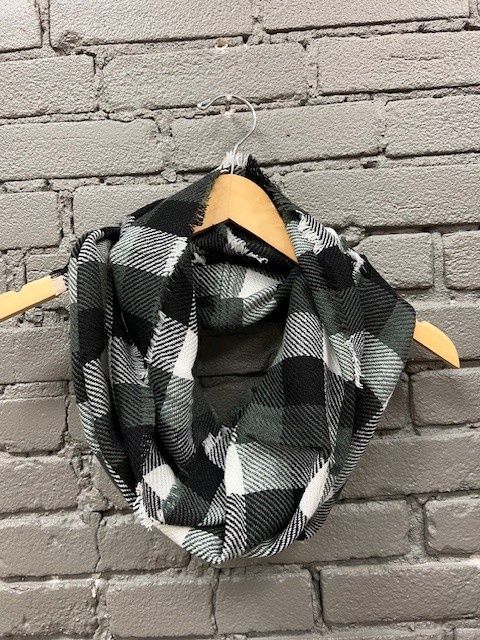 Black White Gray Check Infinity Scarf