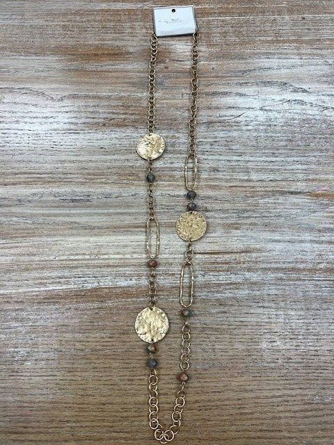 Long Gold Pendant Bead Necklace