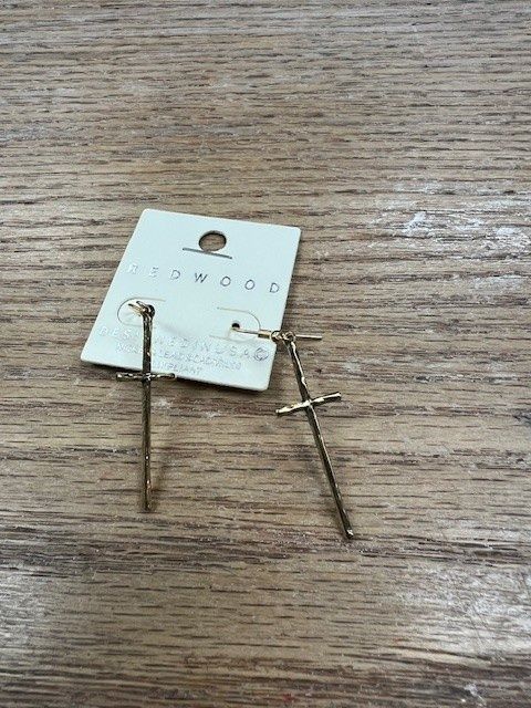 Small Gold Hammered Cross Earrings