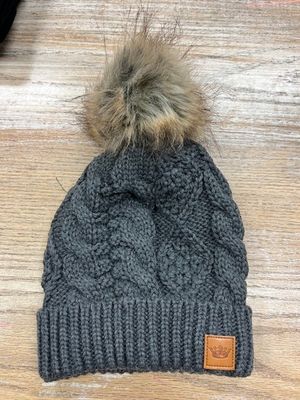 Charcoal Cable Knit Pom Beanie