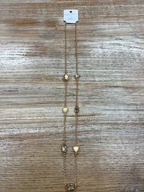 Long Gold Cream Yellow Stone Necklace