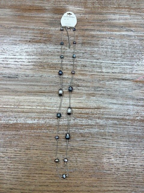 Long Silver Multi Bead Pearl Necklace