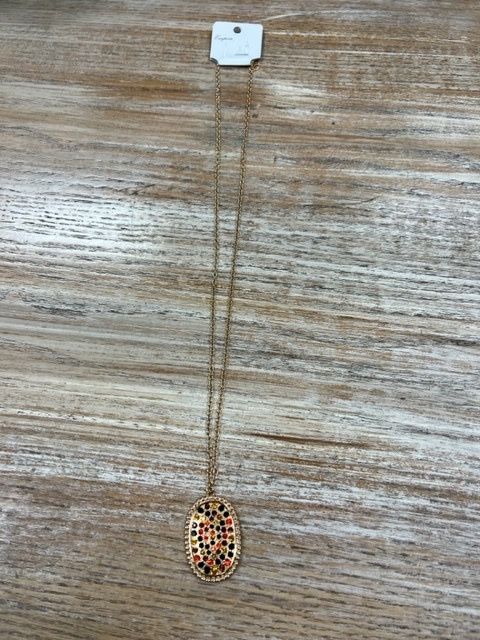 Long Gold Multi Stone Oval Necklace