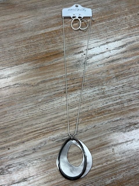 Long Silver Double Circle Necklace