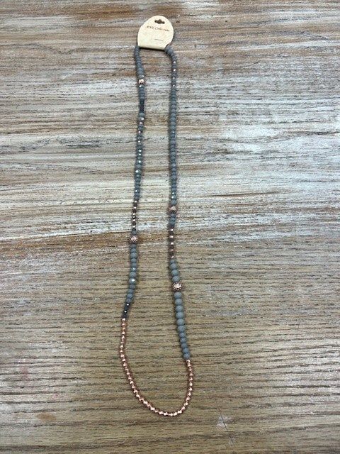 Long Gray Rose Gold Bead Necklace