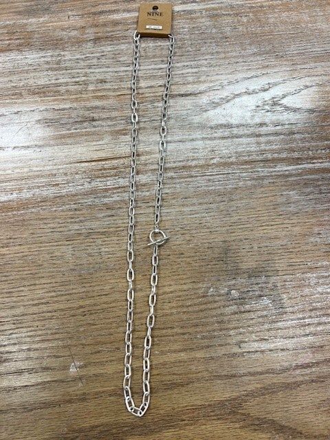 Long Silver Link Chain Toggle Necklace