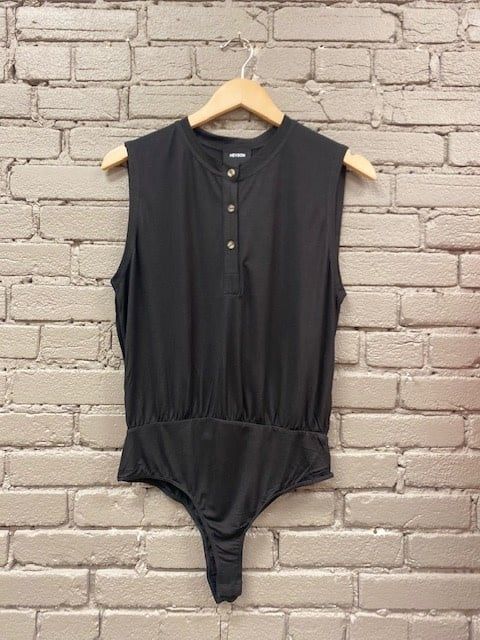 Stella Button Front Tank Bodysuit, Color: Black, Size: Small