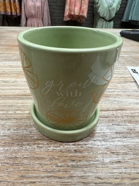 Ceramic Mini Planter w/ Tray, Color: Green