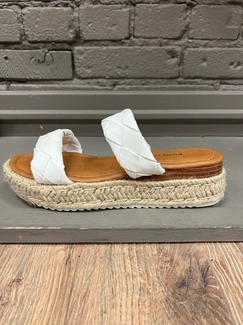  Magie White Braided Espadrille Slide Sandals, Size: 6