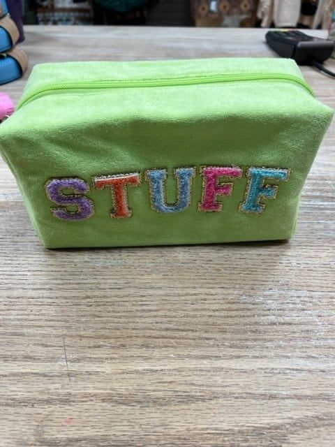 Terrycloth Patch Zip Pouch , Color: Lime