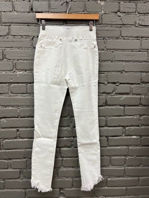 Folly White Elastic Waist Fringe Jeans, Size: XSmall