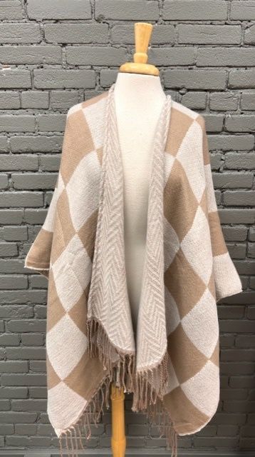 Yvette Reversible Poncho, Color: Beige White