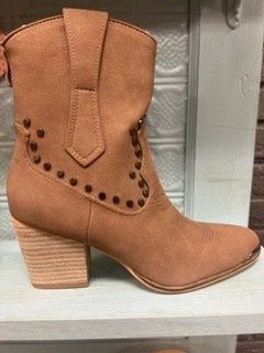 Toffee Studded Heeled Booties, Size: 5.5