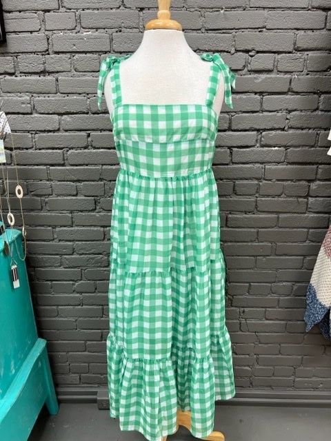 Vivianne Midi Green Gingham Dress, Size: Small