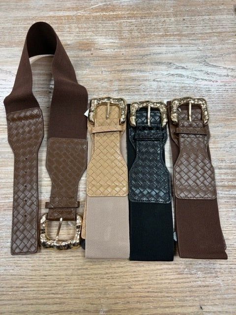 Braided Embossed Stretch Belt, Color: Black