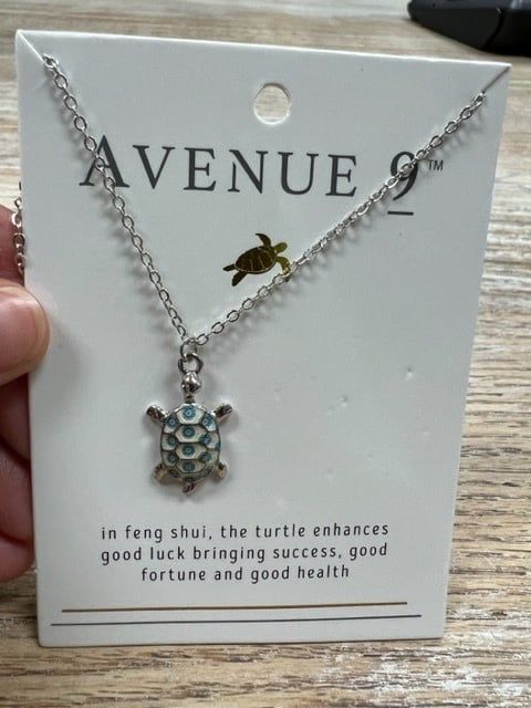 Good Luck Printed Turtle Necklace, Color: Wht/Turq