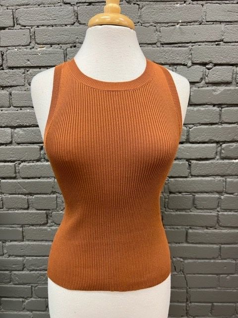 Zoey Ribbed Tank, Color: Carmel, Size: Small