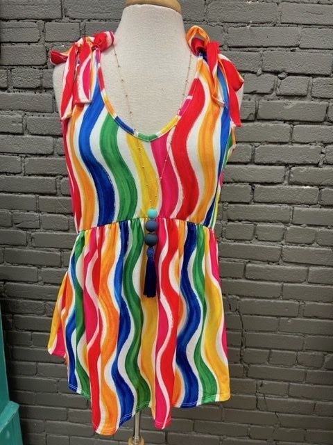 Lydia Multi Color Stripe Tie Tank, Size: Small