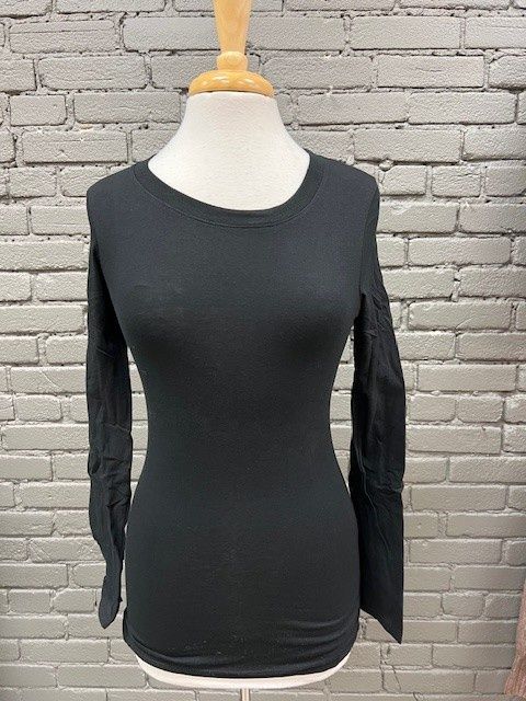 Maddie Basic Round Neck LS, Color: Black, Size: Small